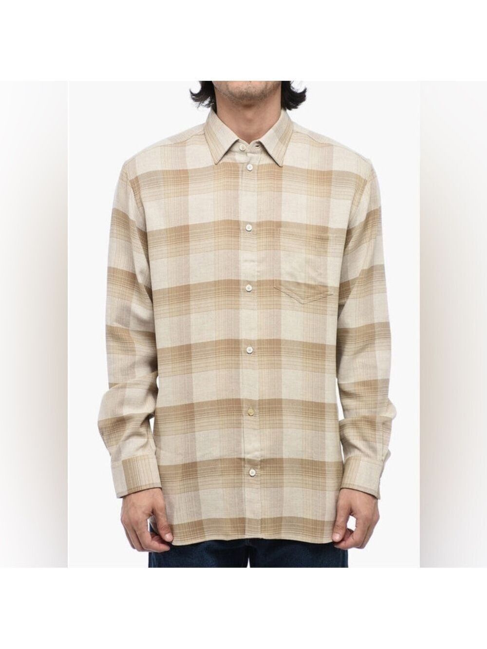 Golden Goose Alvise Checked Long Sleeve Shirt in White Pepper / Sand Size Small